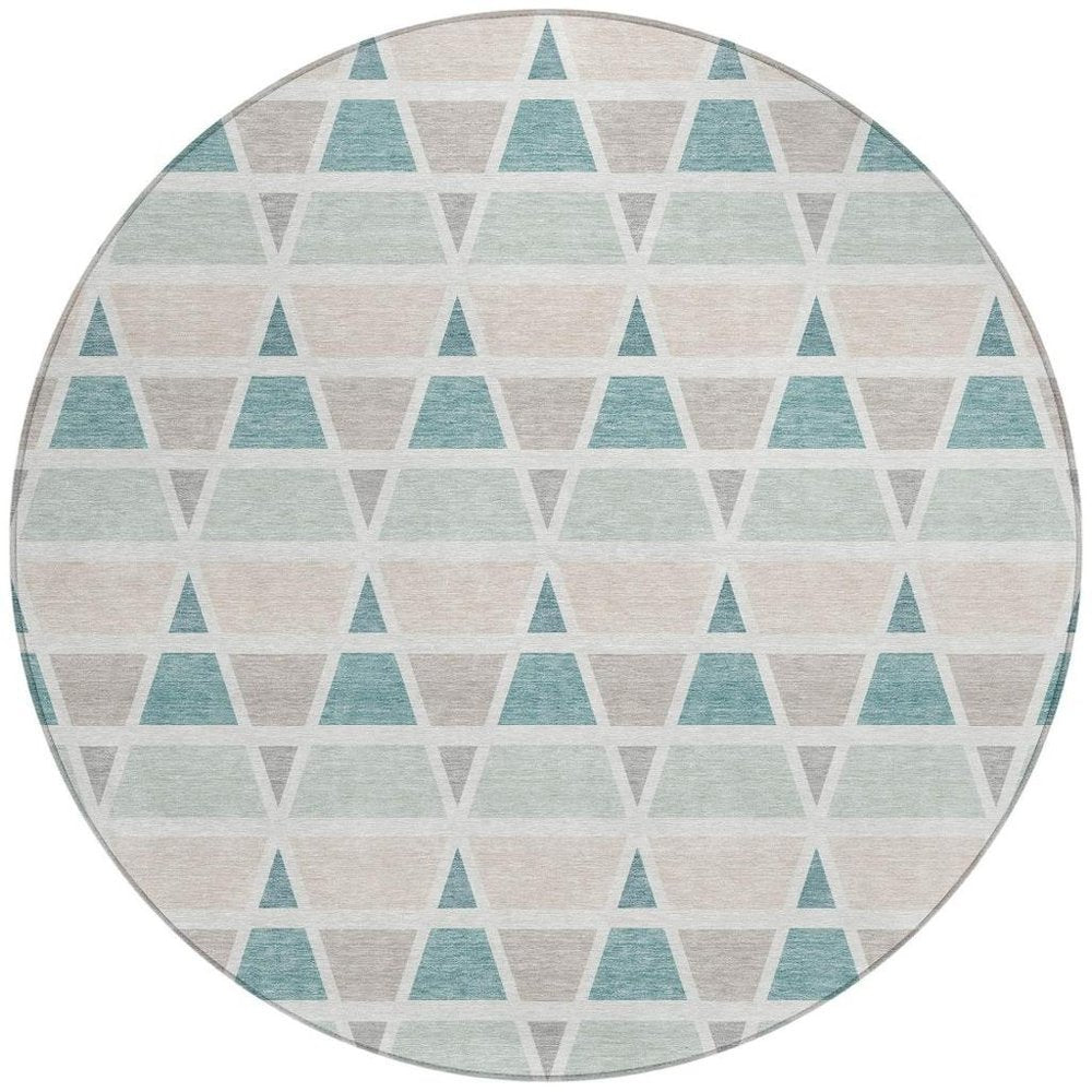 8' Mint Green And Green Round Geometric Washable Indoor Outdoor Area Rug HomeRoots