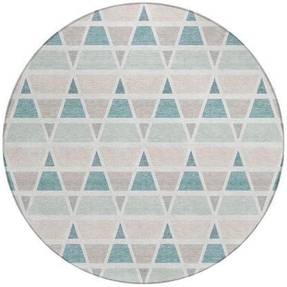 8' Mint Green And Green Round Geometric Washable Indoor Outdoor Area Rug HomeRoots