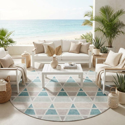 8' Mint Green And Green Round Geometric Washable Indoor Outdoor Area Rug HomeRoots