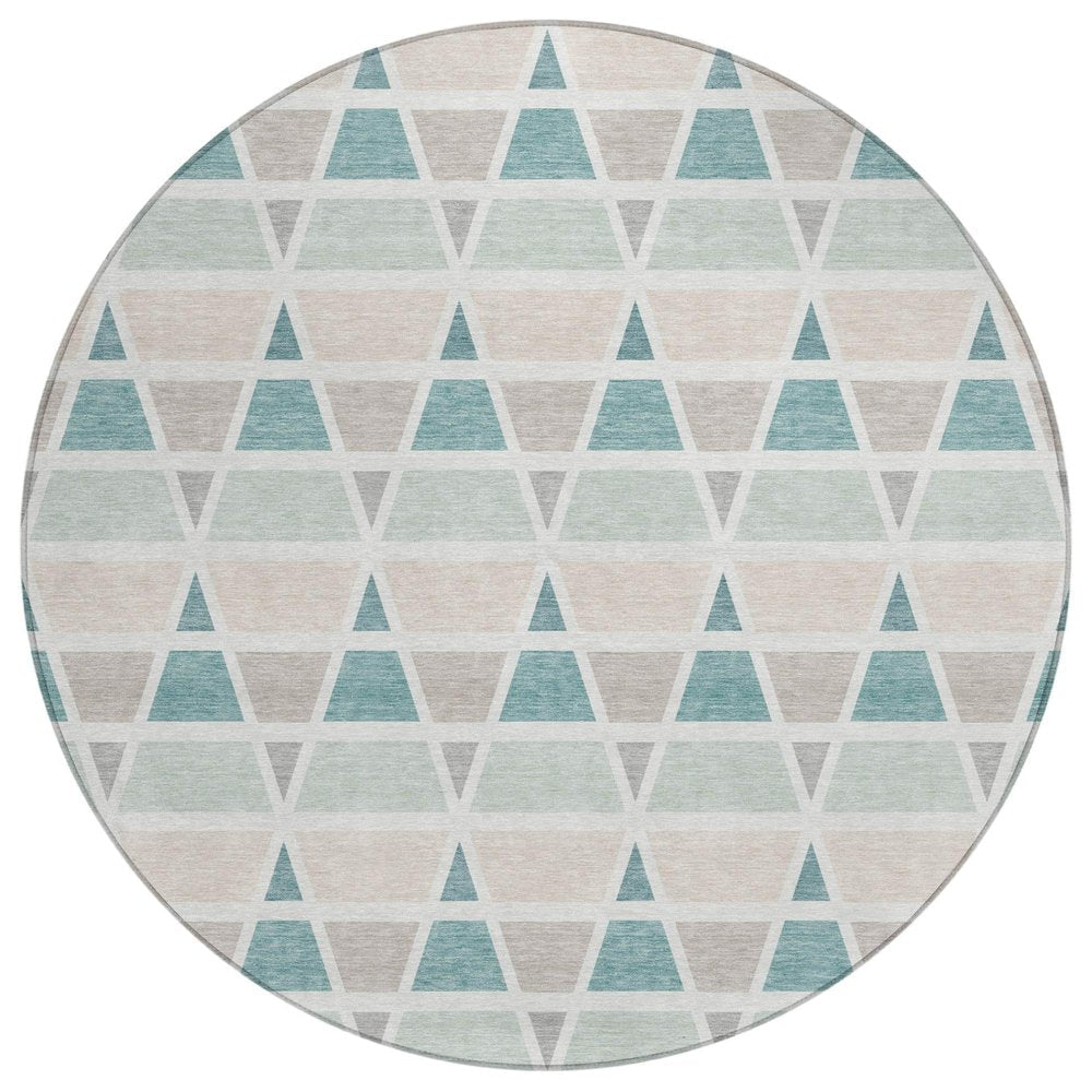 8' Mint Green And Green Round Geometric Washable Indoor Outdoor Area Rug HomeRoots