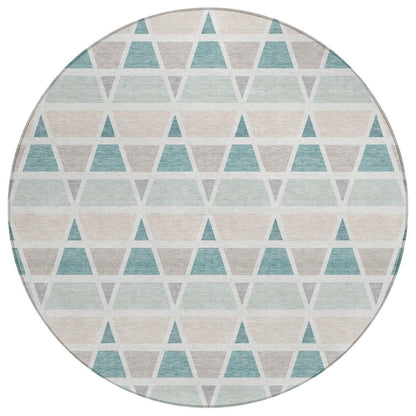 8' Mint Green And Green Round Geometric Washable Indoor Outdoor Area Rug HomeRoots
