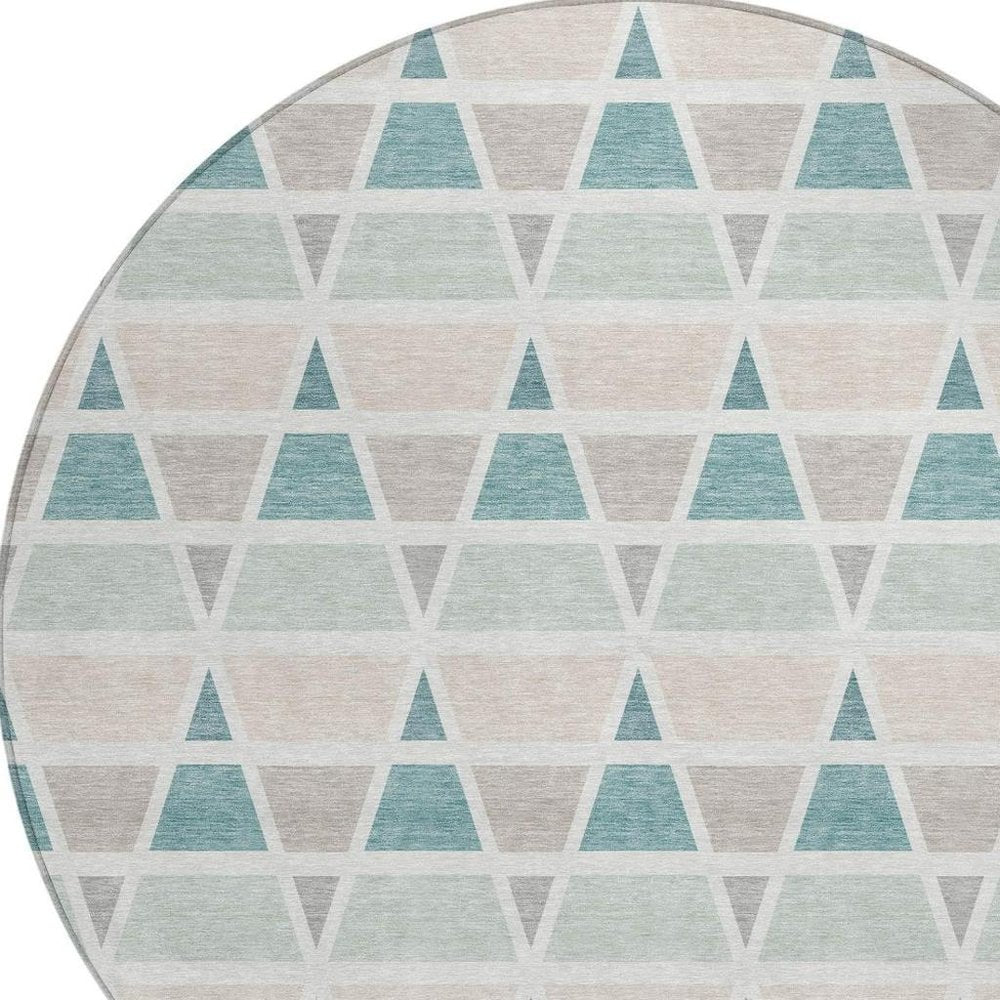 8' Mint Green And Green Round Geometric Washable Indoor Outdoor Area Rug HomeRoots