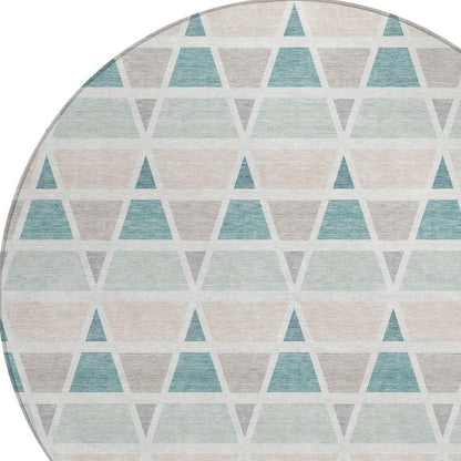 8' Mint Green And Green Round Geometric Washable Indoor Outdoor Area Rug HomeRoots