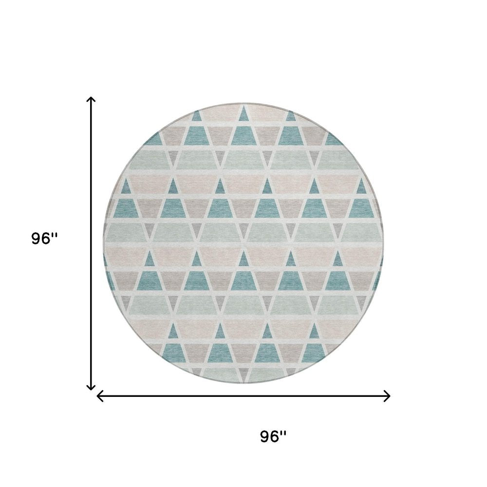 8' Mint Green And Green Round Geometric Washable Indoor Outdoor Area Rug HomeRoots