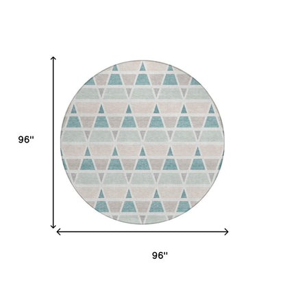 8' Mint Green And Green Round Geometric Washable Indoor Outdoor Area Rug HomeRoots