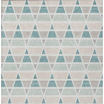 8' X 10' Mint Green And Green Geometric Washable Indoor Outdoor Area Rug