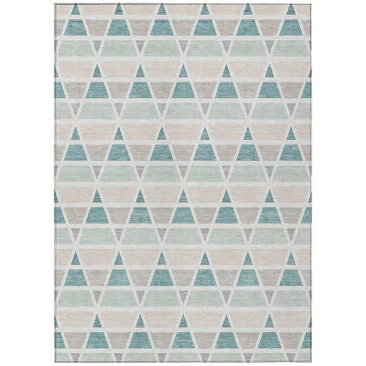8' X 10' Mint Green And Green Geometric Washable Indoor Outdoor Area Rug