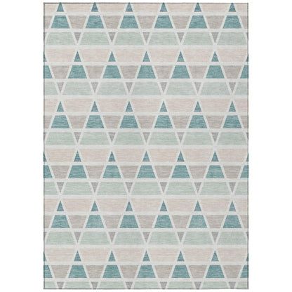8' X 10' Mint Green And Green Geometric Washable Indoor Outdoor Area Rug