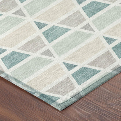 8' X 10' Mint Green And Green Geometric Washable Indoor Outdoor Area Rug