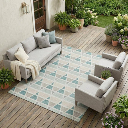 9' X 12' Mint Green And Green Geometric Washable Indoor Outdoor Area Rug HomeRoots