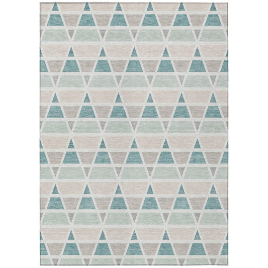 10' X 14' Mint Green And Green Geometric Washable Indoor Outdoor Area Rug