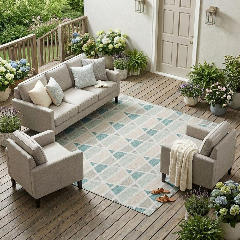 10' X 14' Mint Green And Green Geometric Washable Indoor Outdoor Area Rug HomeRoots