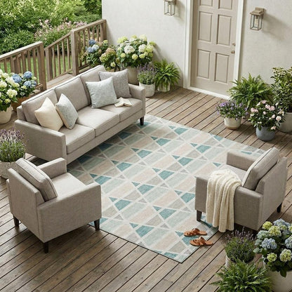 10' X 14' Mint Green And Green Geometric Washable Indoor Outdoor Area Rug HomeRoots