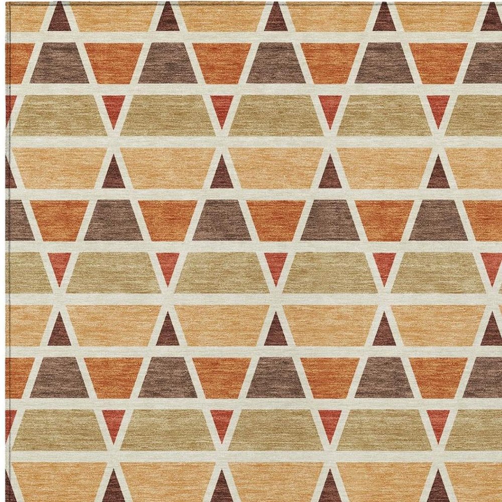 3' X 5' Orange And Cream Geometric Washable Indoor Outdoor Area Rug HomeRoots