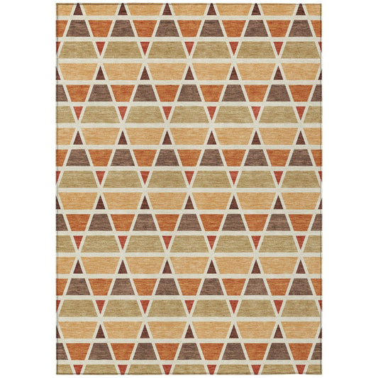 3' X 5' Orange And Cream Geometric Washable Indoor Outdoor Area Rug