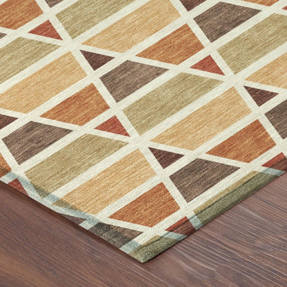 3' X 5' Orange And Cream Geometric Washable Indoor Outdoor Area Rug HomeRoots