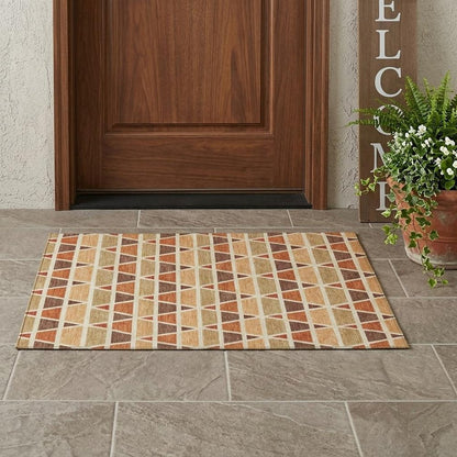 3' X 5' Orange And Cream Geometric Washable Indoor Outdoor Area Rug HomeRoots