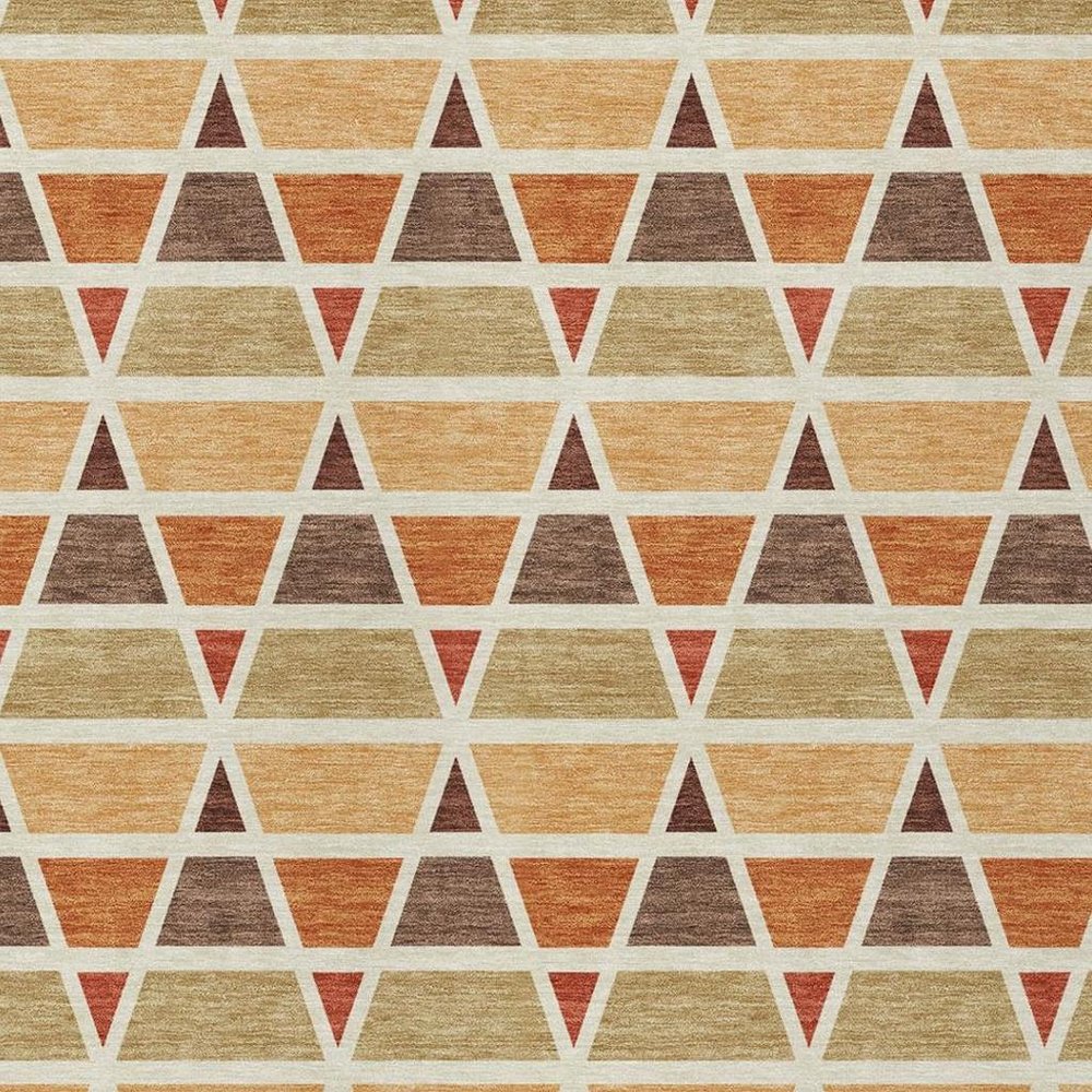 5' X 8' Orange And Cream Geometric Washable Indoor Outdoor Area Rug HomeRoots