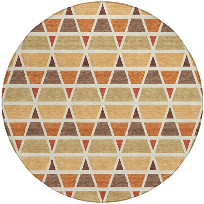 8' Orange And Cream Round Geometric Washable Indoor Outdoor Area Rug HomeRoots