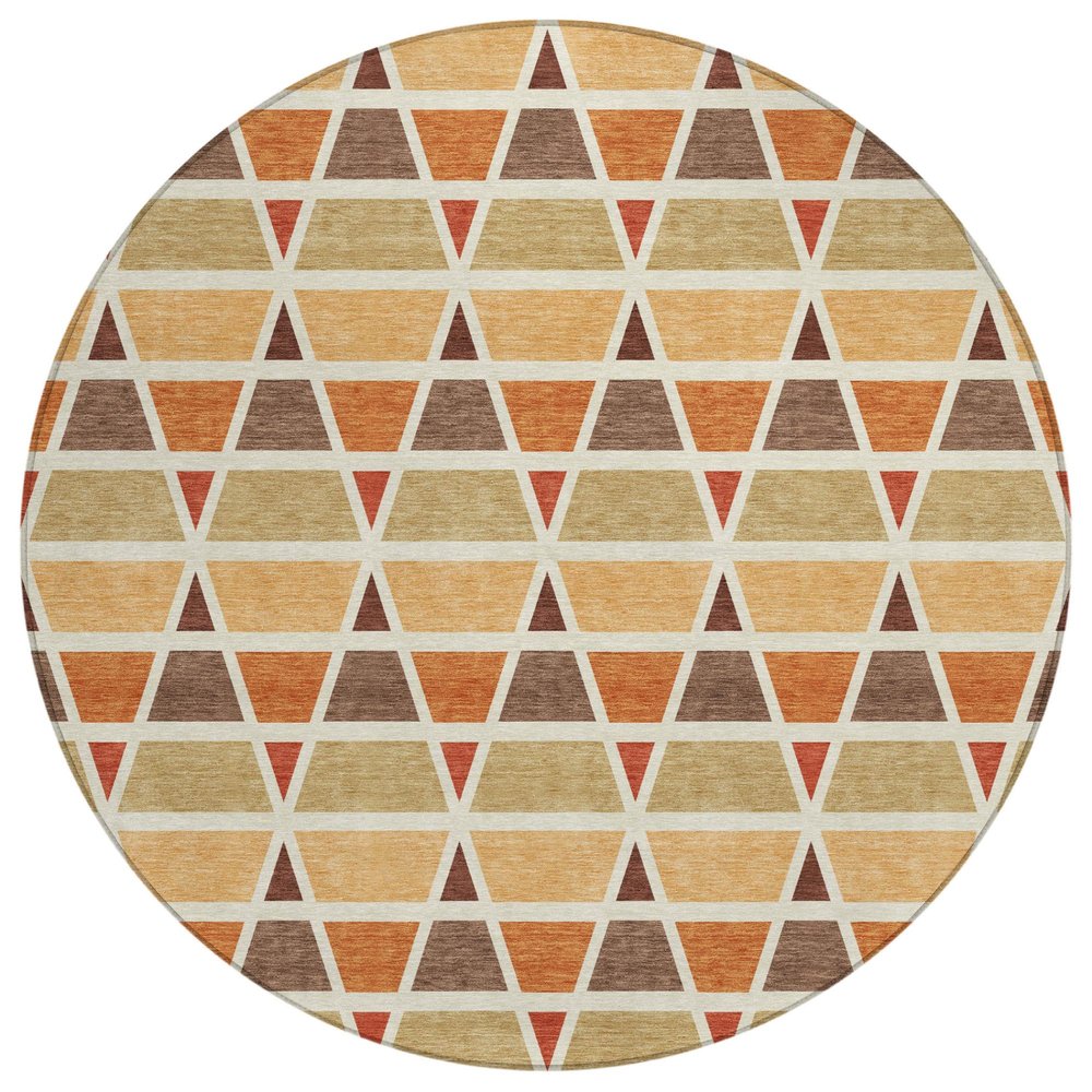 8' Orange And Cream Round Geometric Washable Indoor Outdoor Area Rug HomeRoots