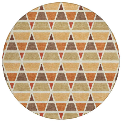 8' Orange And Cream Round Geometric Washable Indoor Outdoor Area Rug HomeRoots