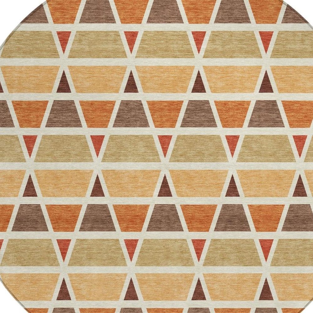 8' Orange And Cream Round Geometric Washable Indoor Outdoor Area Rug HomeRoots
