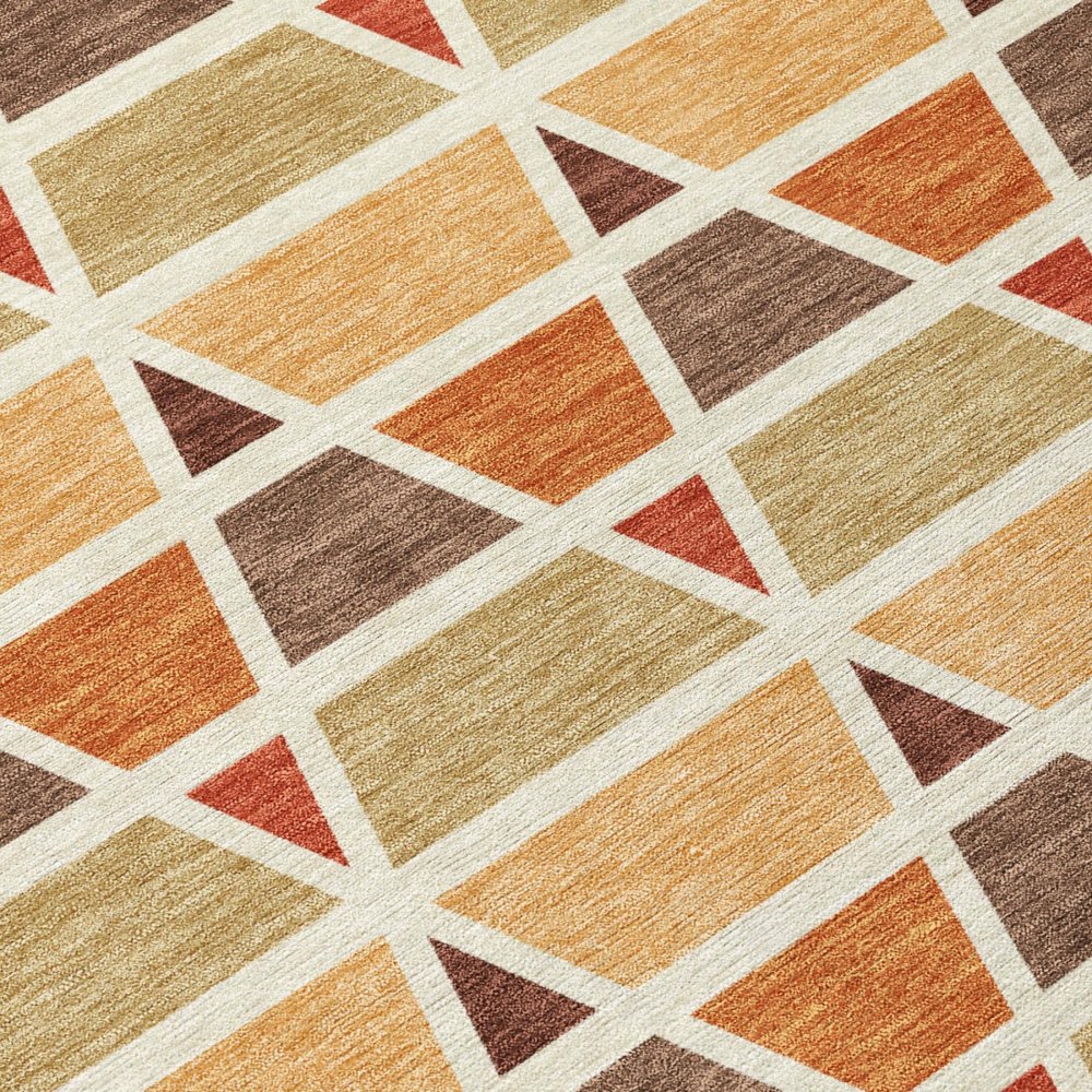 8' Orange And Cream Round Geometric Washable Indoor Outdoor Area Rug HomeRoots