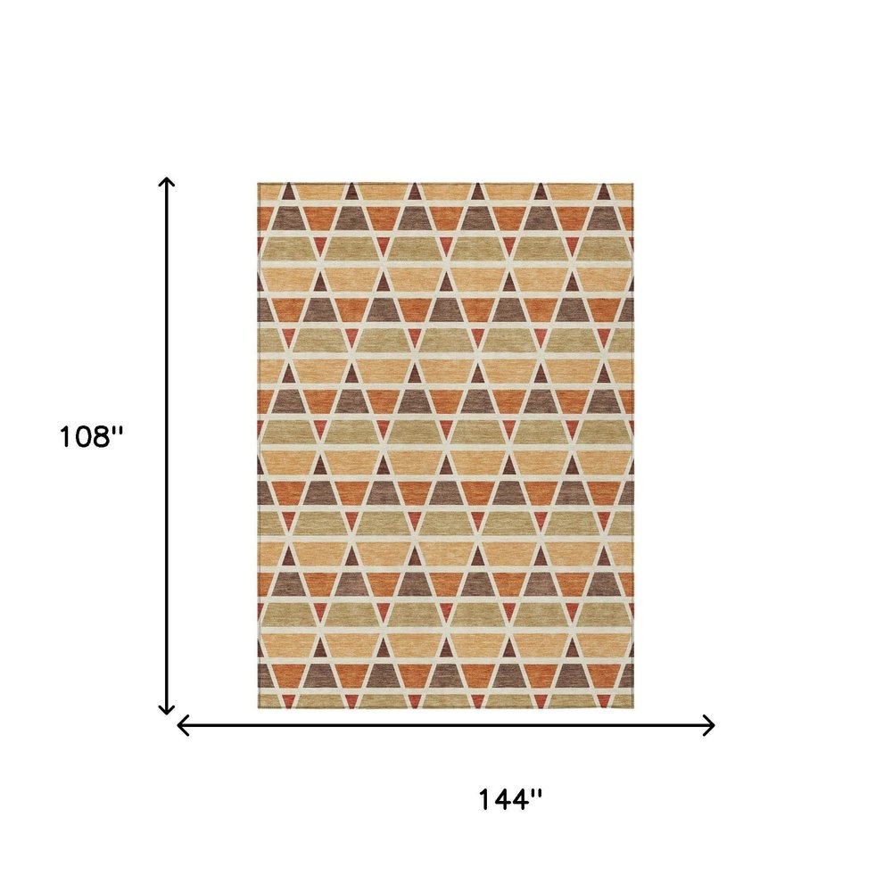 9' X 12' Orange And Cream Geometric Washable Indoor Outdoor Area Rug HomeRoots