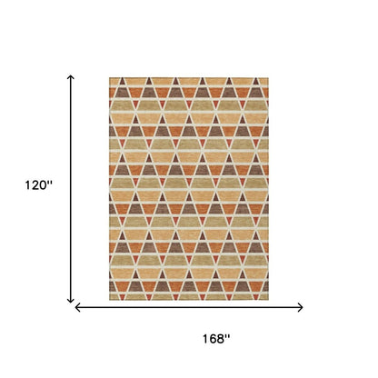 10' X 14' Orange And Cream Geometric Washable Indoor Outdoor Area Rug HomeRoots