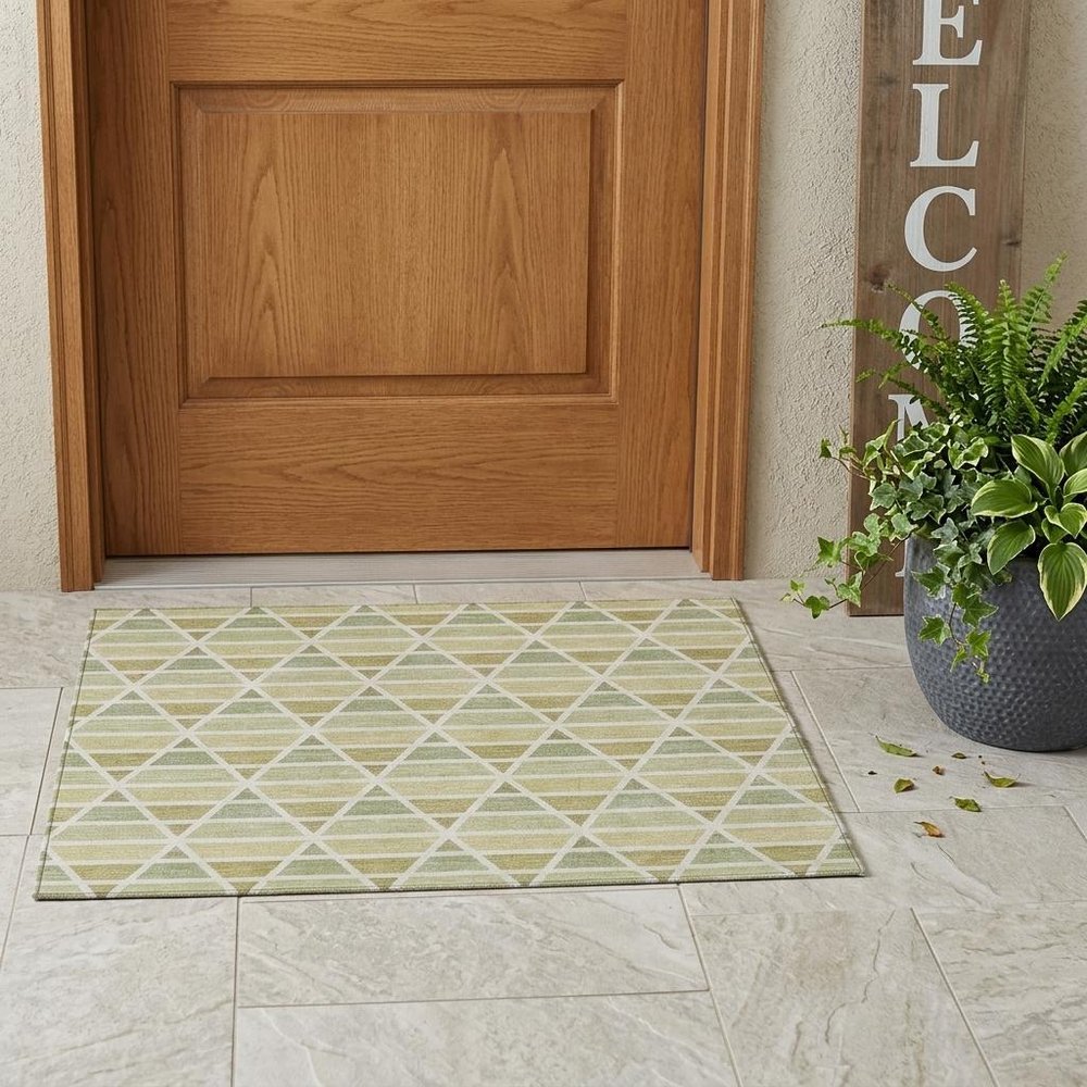 3' X 5' Sage And Green Geometric Washable Indoor Outdoor Area Rug HomeRoots