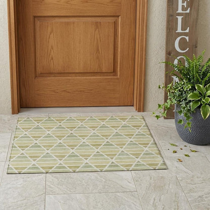 3' X 5' Sage And Green Geometric Washable Indoor Outdoor Area Rug HomeRoots