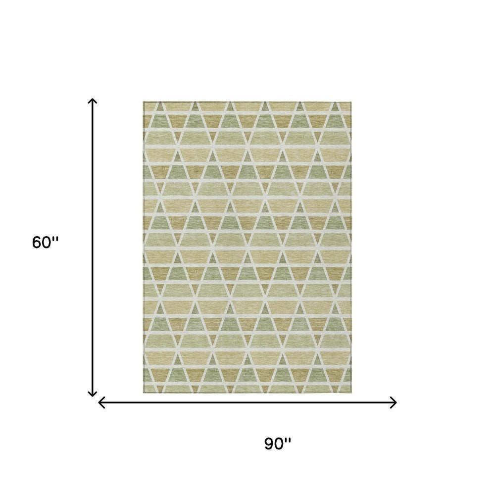 5' X 8' Sage And Green Geometric Washable Indoor Outdoor Area Rug HomeRoots