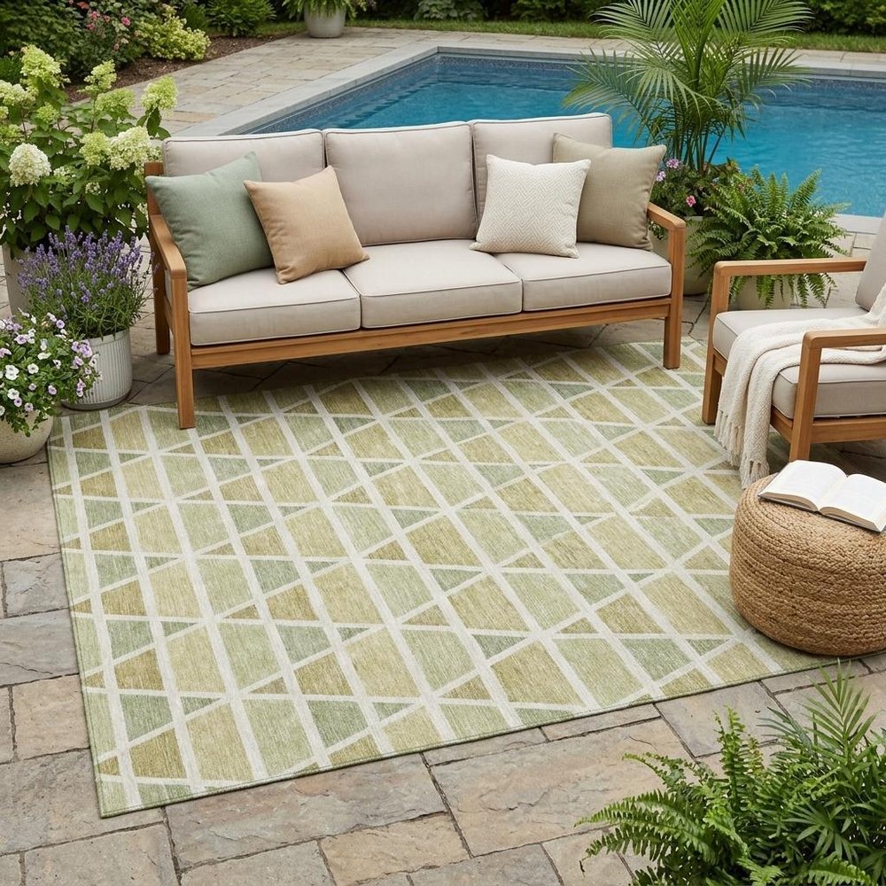 5' X 8' Sage And Green Geometric Washable Indoor Outdoor Area Rug HomeRoots
