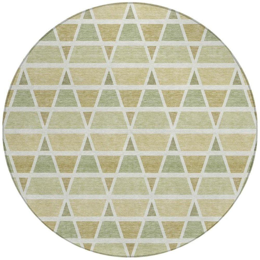 8' Sage And Green Round Geometric Washable Indoor Outdoor Area Rug HomeRoots