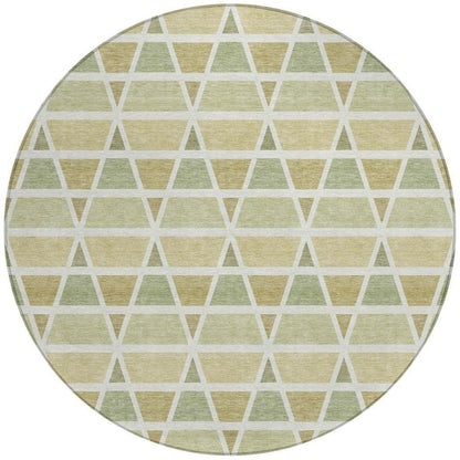 8' Sage And Green Round Geometric Washable Indoor Outdoor Area Rug HomeRoots