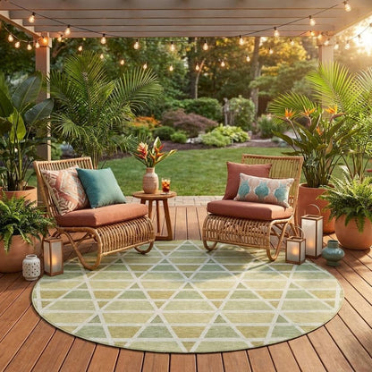 8' Sage And Green Round Geometric Washable Indoor Outdoor Area Rug HomeRoots