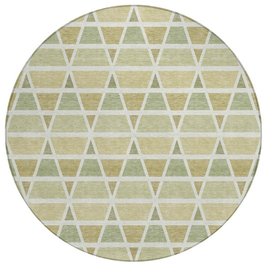 8' Sage And Green Round Geometric Washable Indoor Outdoor Area Rug