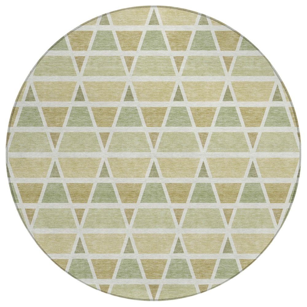 8' Sage And Green Round Geometric Washable Indoor Outdoor Area Rug HomeRoots