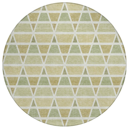 8' Sage And Green Round Geometric Washable Indoor Outdoor Area Rug HomeRoots