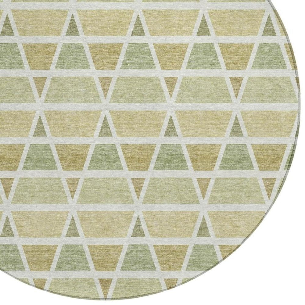 8' Sage And Green Round Geometric Washable Indoor Outdoor Area Rug HomeRoots