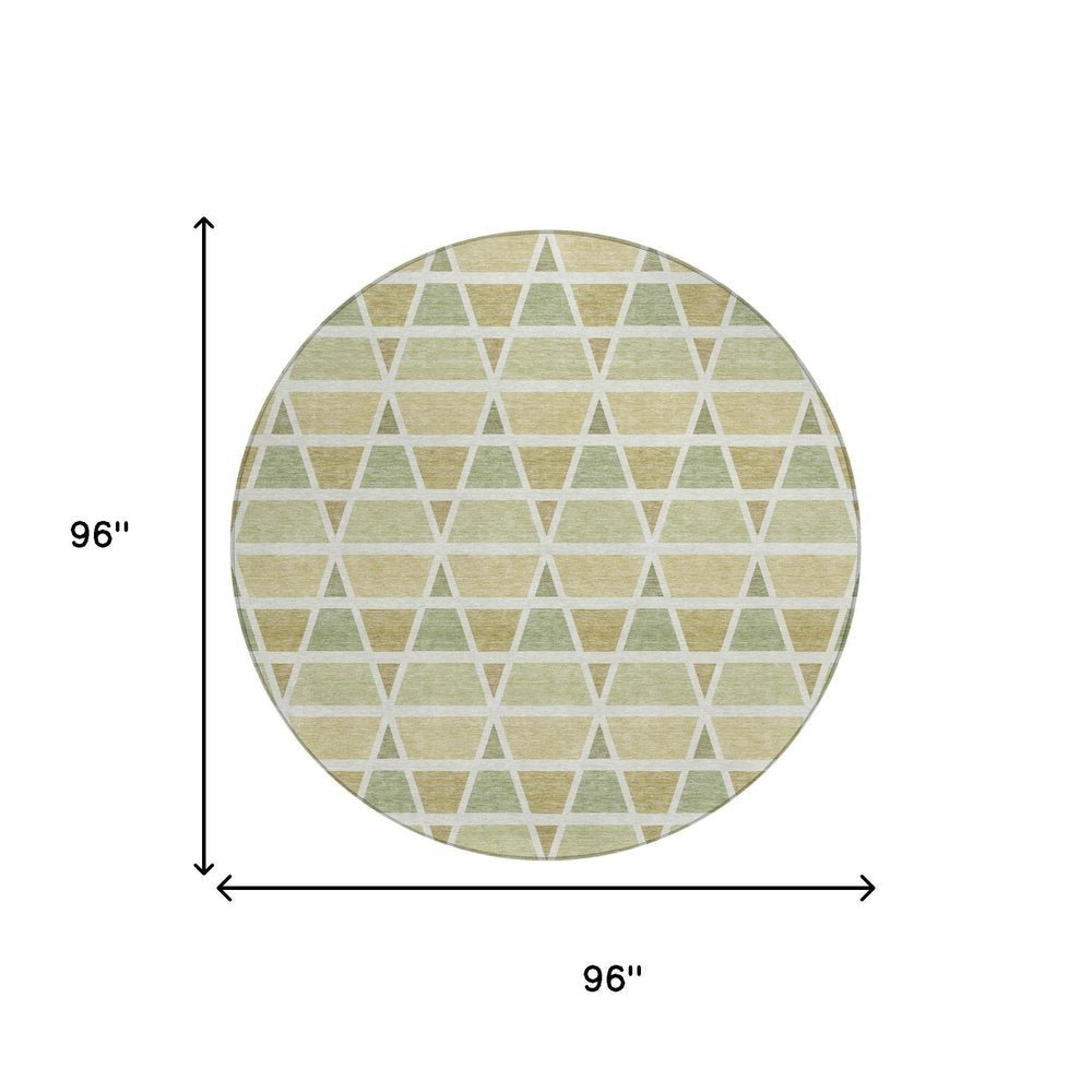 8' Sage And Green Round Geometric Washable Indoor Outdoor Area Rug HomeRoots