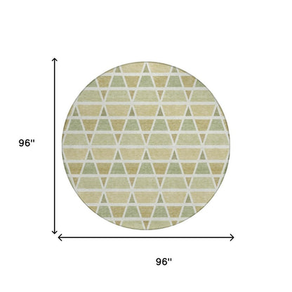 8' Sage And Green Round Geometric Washable Indoor Outdoor Area Rug HomeRoots