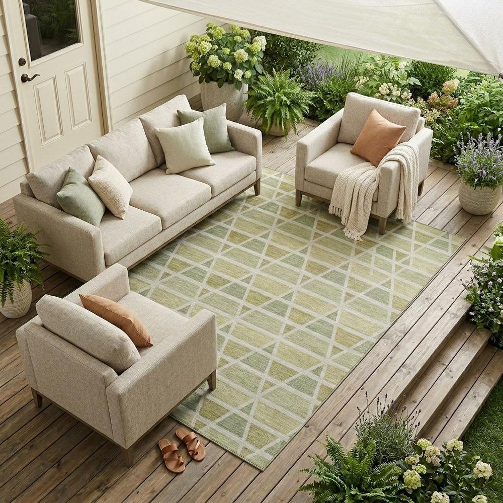 8' X 10' Sage And Green Geometric Washable Indoor Outdoor Area Rug HomeRoots