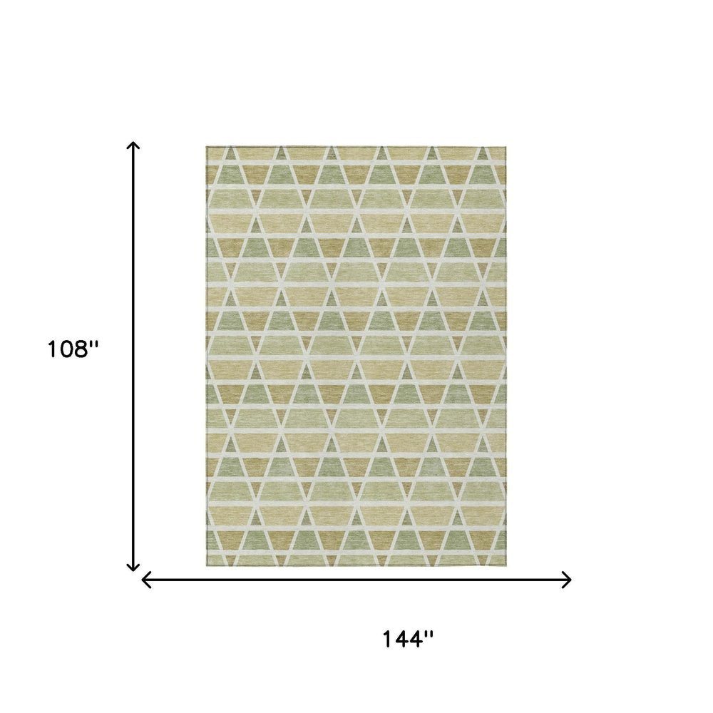 9' X 12' Sage And Green Geometric Washable Indoor Outdoor Area Rug HomeRoots