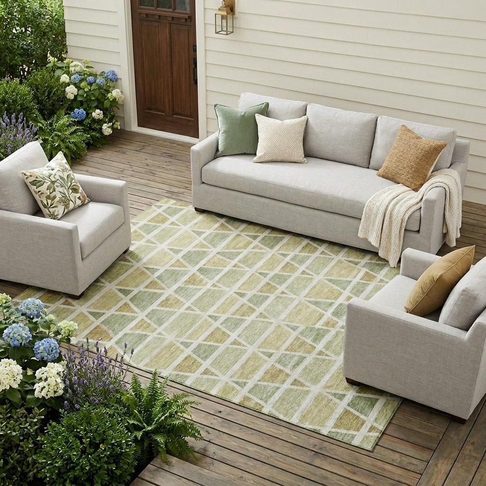 9' X 12' Sage And Green Geometric Washable Indoor Outdoor Area Rug HomeRoots