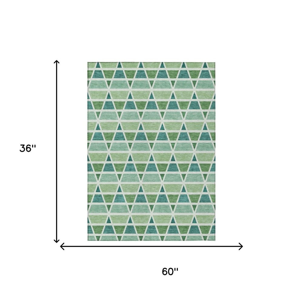 3' X 5' Teal Blue And Green Geometric Washable Indoor Outdoor Area Rug HomeRoots