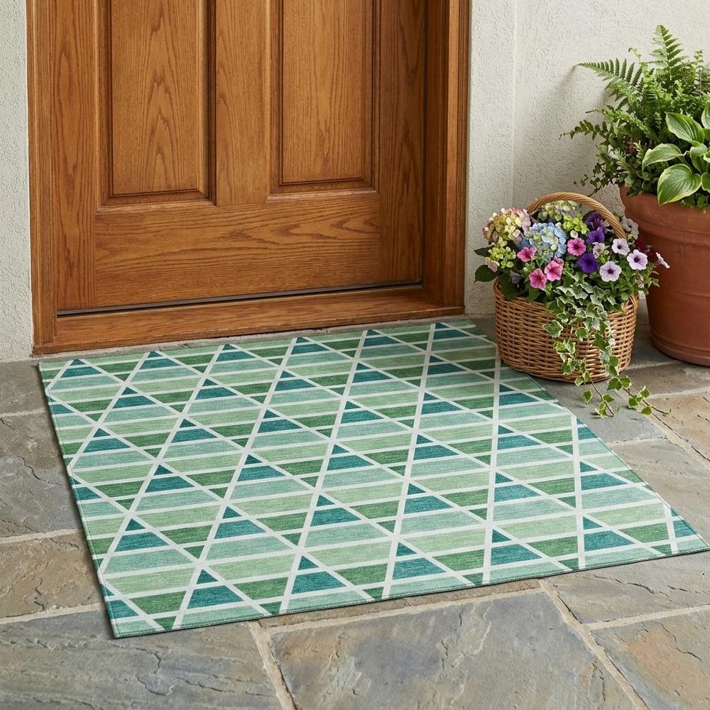 3' X 5' Teal Blue And Green Geometric Washable Indoor Outdoor Area Rug HomeRoots