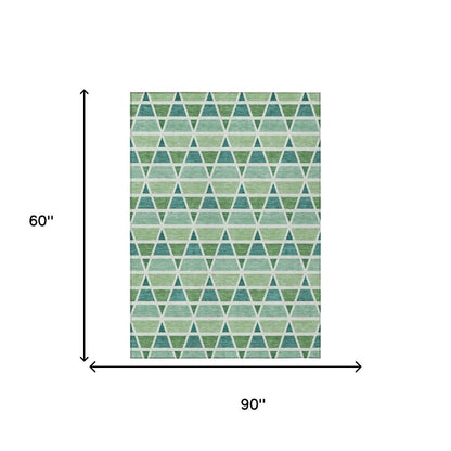 5' X 8' Teal Blue And Green Geometric Washable Indoor Outdoor Area Rug HomeRoots