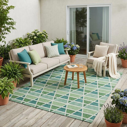 5' X 8' Teal Blue And Green Geometric Washable Indoor Outdoor Area Rug HomeRoots