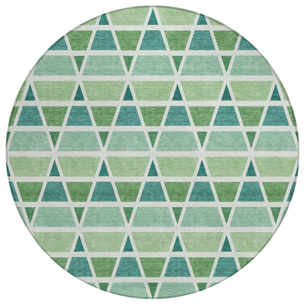 8' Teal Blue And Green Round Geometric Washable Indoor Outdoor Area Rug HomeRoots